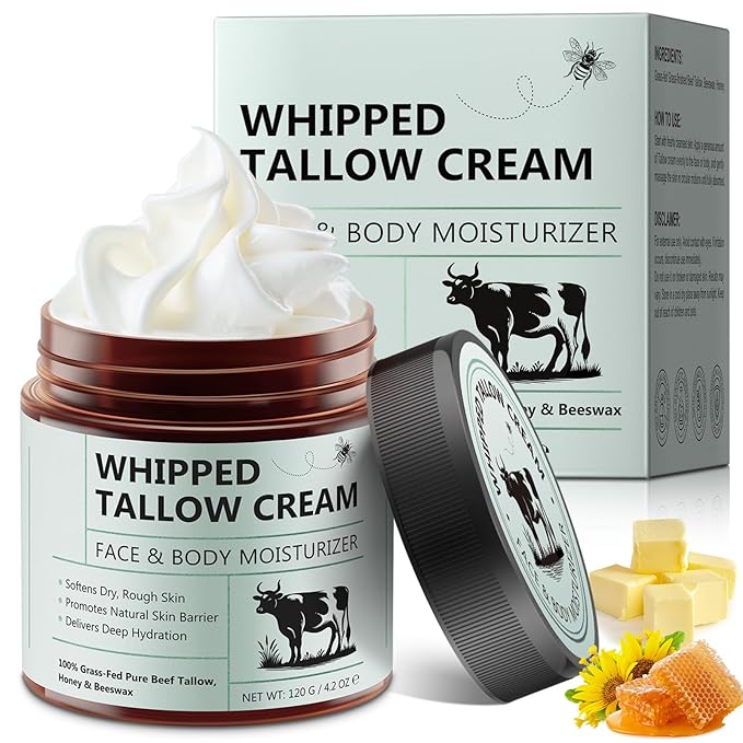 WHLH & WELL-BEING Beef Tallow for Skin, Beef Tallow and Honey Balm, All-Natural Ingredient Moisturizer for Face & Body Skin Care 1Pack