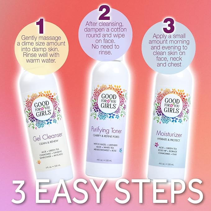 Good For You Girls Three-Step Skincare Gift Set - Cleanser, Toner & Moisturizer for Girls to Teens, Safe, Natural, Plant-Based ingredients. Vegan & Gluten-Free | 3 Piece, 4 oz ea.