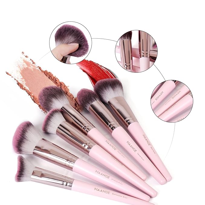 Makeup Brushes with Case, MAANGE 18 Pcs Professional Makeup Brush Set Premium Synthetic Face Kabuki Brush Kit Foundation Blush Powder Eyeshadow Brushes Set Christmas Gift (Pinkgold)
