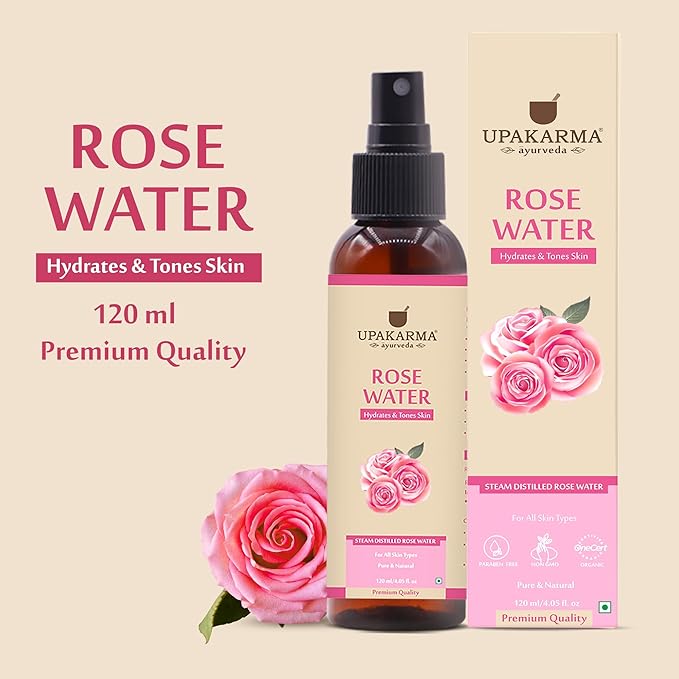 UPAKARMA Ayurveda Premium, Pure and Natural Rose Water Spray for Face, Gulab Jal - 4.05 fl. Oz/ 120ml- Pack of 1