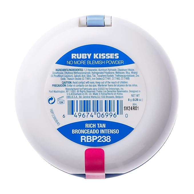 Ruby Kisses No More Blemish Face Powder with Salicylic Acid Korean Makeup Matte Finish Full Coverage Pressed Powder (Rich Tan)
