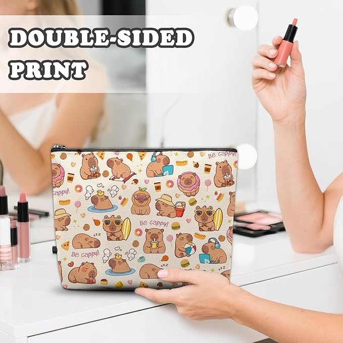 Capybara Makeup Bag, Capybara Gifts For Women, Capybaras Makeup Pouch, Travel Toiletry Bag With Zipper, Birthday Gifts For Mom Sister, Travel Toiletry Bag