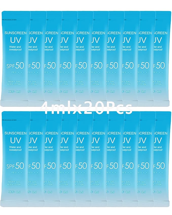 20 Pack Sunscreen SPF50+PA+++ (4ml Each),Moisturizing Travel Size Sunscreen Bulk Christmas Gift Lightweight &Portable,Face&Body Waterproof Mini Suncreens Lotion Women Travel Outdoor Daily Use-A