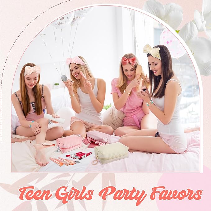 Zeyune 36 Pcs Gifts Sets Bulk for Tween Teen Women Preppy Party Favors Set Preppy Makeup Bag Hair Pin Scrunchies Headbands Bracelets Trendy Stuff Gift for Women Friend Birthday Present(Pink Series)
