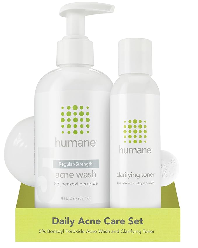 humane Regular-Strength Acne Wash and Clarifying Toner Bundle - 5% Benzoyl Peroxide Acne Treatment