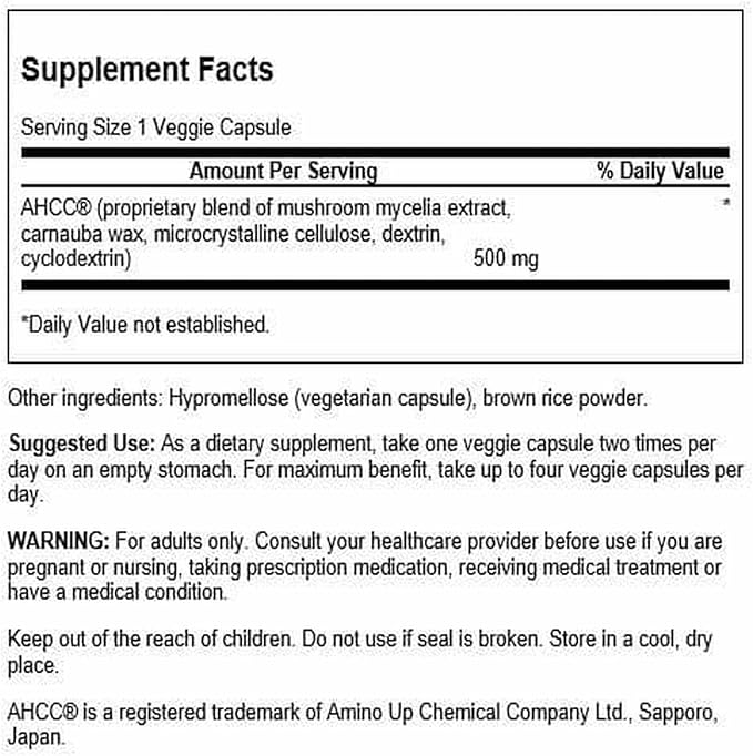 Swanson Maximum Strength AHCC Mushroom Extract Immune Support Supplement for Adults Seeking Natural Immune Defense - 500 mg (60 Vegan Capsules, 3 Pack)