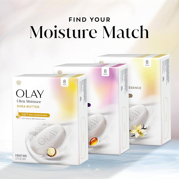 Olay Beauty Bar, Ultra Moisture,10x More Moisturizers, 24/7 Soft & Smooth Skin, Gentle Cleanse on Face & Body, Vitamin B3 Complex, For All Skin Types, Shea Butter Scent, 3.75 oz, (Pack of 8)