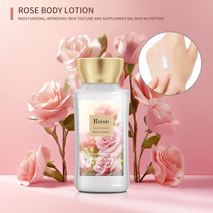 Bath and Body Gift Set for Women and Girls,Rose 3PCS Set - Shower Gel,Body Lotion,Body Mist,Personal Portable Body Care Travel Set,Home Spa Set for Birthday Mother's Day Gifts for Her