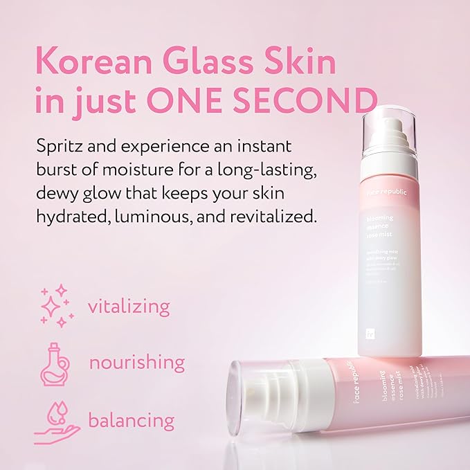 Face Republic Effortless Glass Skin - Blooming Essence Rose Mist + Purity Sun Essence | All In One Mist for Instant Glass Skin | SPF 50+ Broad Spectrum UV Sunscreen | Vegan Korean Skin care