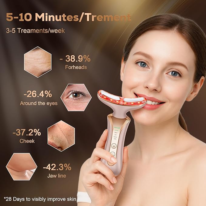7 in 1 Multifunctional Facial Massager, Red Light Therapy for Face with 7 Modes, Face Lift Device, Portable Facial Massager for Wrinkles,Neck&Skin Care-Pink