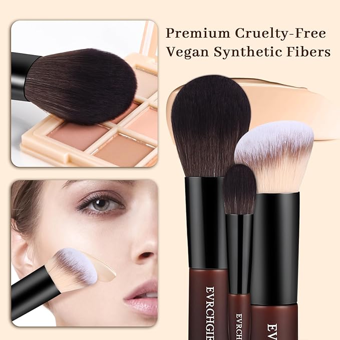 Travel Makeup Brush Set, 15 pcs Mini Makeup Brushes and 2 Puff for Foundation, Powder, Eyeshadow, Highlight, Contour, Blush & Concealer, Small Makeup Brush Set Purse Size with Case (black and brown)