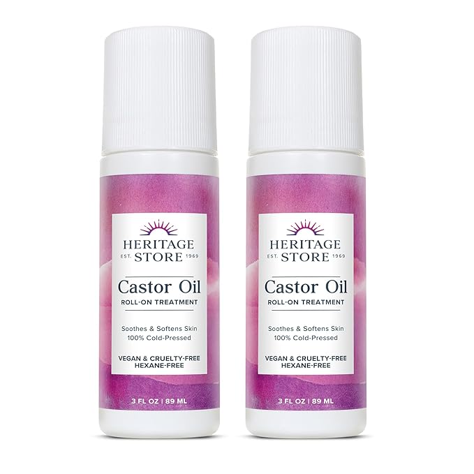 HERITAGE STORE Castor Oil Roll On Hair Treatment - Targeted Hydration for Skin Care, Hair Care, Quick and Easy Castor Oil Pack Wrap - Vegan, Hexane Free, 60-Day Guarantee - 2 3-oz Roll Ons
