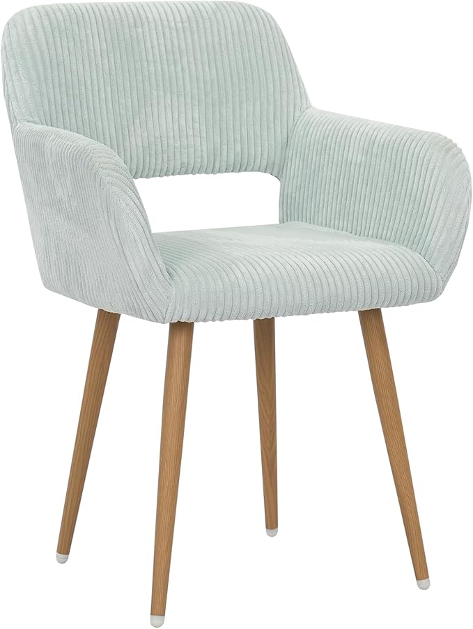 KCC Small Modern Dining Room Arm Chairs 1 Piece, Mid-Century Upholstered Corduroy Fabric Side Seat Club Guest with Metal Tube Legs for Kitchen, Living Room, Blue