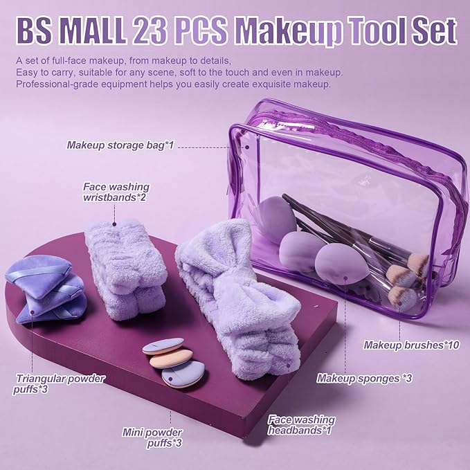 BS-MALL Makeup Brushes Set 23 Pcs with Finger Sponge – Essential Tools,travel set