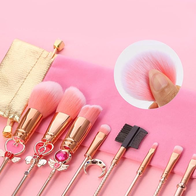 Makeup Brushed Set 8PCs Sailor Moon Magical Girl Golden Cosmetic Brush Tool Pink Eyeshadow Brushes Eyeliner Eyebrow Essential Cosmetic Brush Kits