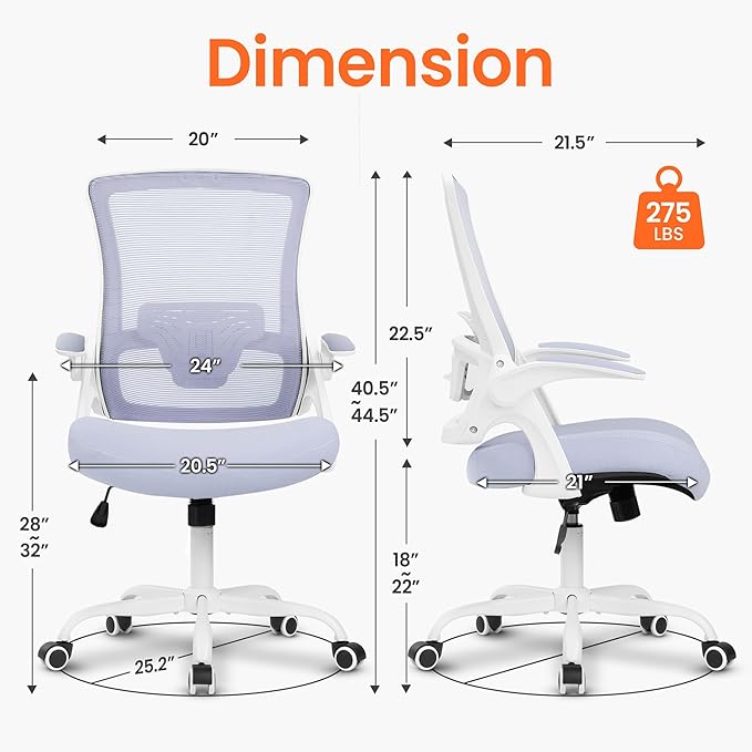 NEO Chair Office Chair High Back Desk Mesh Chair Comfy Computer Gaming Seat with Adjustable Ergonomic Lumbar Rolling Flip-up Armrests and Wheels (Purple)