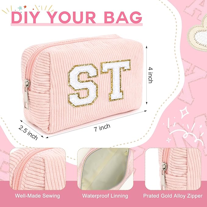 SOIDRAM 6PCS Bridesmaid Proposal Gifts Corduroy Pink makeup bag bulk for Wedding Party Favors Bachelorette party decorations Toiletry Organizer Bag Cosmetic Case Gift