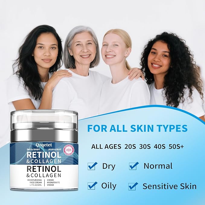 Retinol Face Cream, 1.7 fl.oz Anti-Aging Facial Moisturizer, Collagen Hyaluronic Acid Cream, Daily Moisturizer Face Lotion for All Skin Tapes, Women and Men