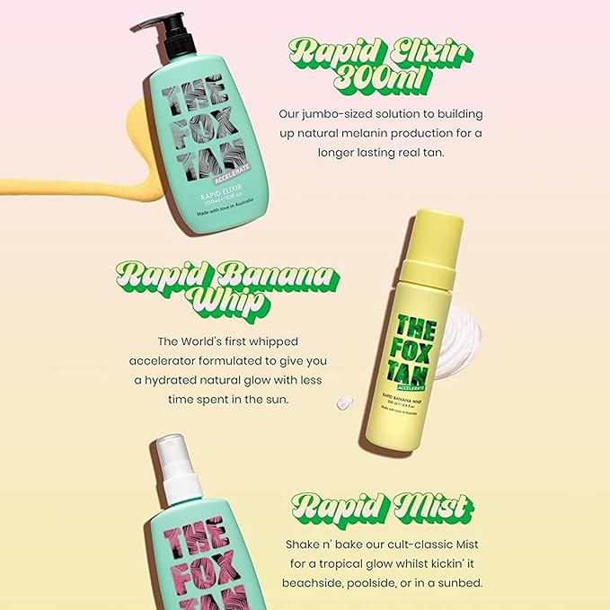 The Fox Tan Let It Whip Tanning Lotion Bundle For Deeper & Darker Tans, Hydrating & Non-Stick, Vegan & Cruelty Free, 120mL + 300mL + 200mL (3 Pieces)