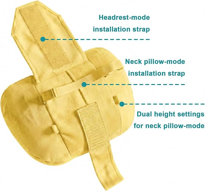 2PCS Car Pillow for Car Neck Pillow for Driving Seat Leather Neck Support Soft Cushion Back Support Head-Rests for Vehicle Sleeping with Elastic Adjustment Strap (Golden, Head and Lumbar)