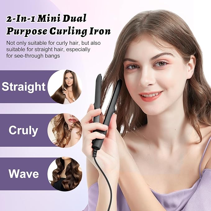 Dual Purpose Curling Wand and Straightener for Women and Girls, Long-Lasting Portable Hair Styler for All Hair Types (Green)