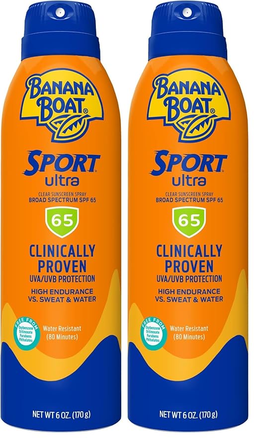 Banana Boat Sport Ultra SPF 65 Sunscreen Spray, 6oz | Banana Boat Sunscreen Spray SPF 65, Oxybenzone Free Sunscreen, High SPF Sunscreen, Spray On Sunscreen, Water Resistant Sunscreen, 6oz (Pack of 2)