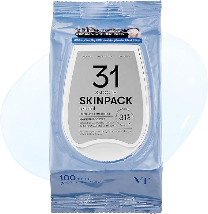 VT COSMETICS Smooth Skin Pack (100 Sheets), Toner Pads with Retinol, Cooling & Hydrating, Gently Exfoliating, Skin Tightening, Quick Makeup Prep, Korean Skincare (7.40 oz.)