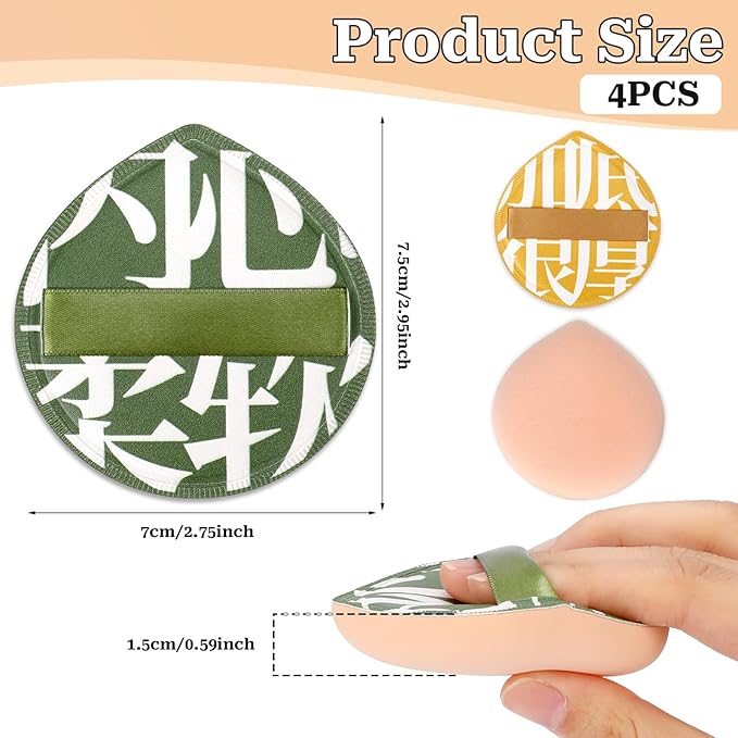 4 Pcs Korean Makeup Sponge Puff, Soft Teardrop Makeup Setting Powder Puff Cushion Foundation Sponge for Concealer, Liquid, Cream, and Powder (Large Size)