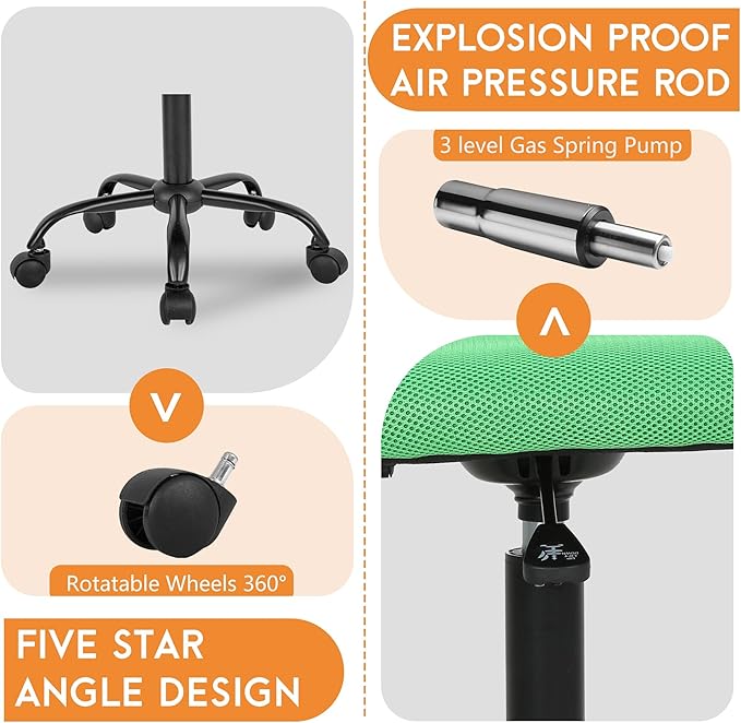 FDW Home Office Chair Mid Back Mesh Desk Chair Armless Computer Ergonomic Task Rolling Swivel Chair Back Support Adjustable Modern with Lumbar Support (Pack of 2, Green)