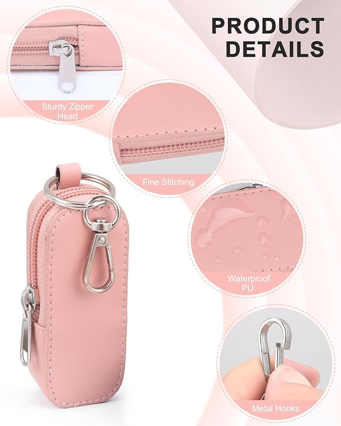 Lip Balm Holder Chapstick Holder Keychain Fashion Pu Leather Lipstick Pouch Lip Gloss Holder With Hook (Pink)