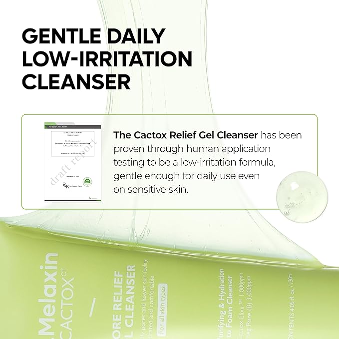 Dr.Melaxin Cactox Pore Relief Gel Cleanser, Hydrating Gel-to-Foam Facial Cleanser for Pore Cleansing and Enlarged-Looking Pores, 120ml