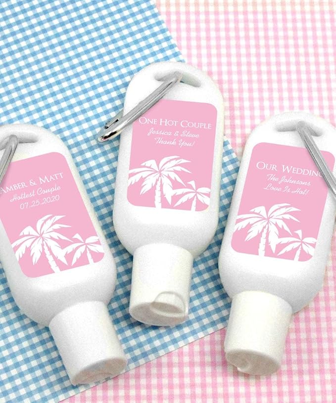 Personalized Sunscreen with Carabiner SPF 30, Custom Sunscreen for Wedding Favors, Party Favors - Silhouette Designs (Set of 12)
