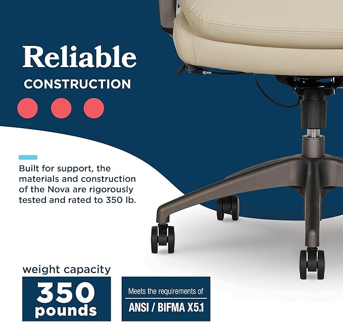 La-Z-Boy Nova Executive Office Chair - Ergonomic High Back Desk Chair with AIR Lumbar Support - Comfortable Computer Chair for Home Office - Vegan Leather - Cream