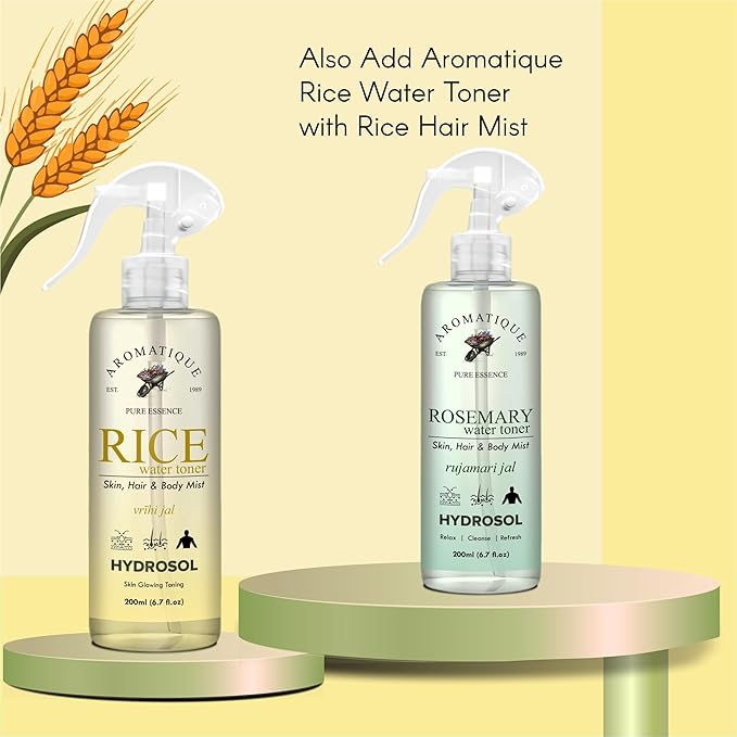 Aromatique Rice Water Toner Hydrating & Nourishing Face Mist Brightens, Revitalizes & Softens Multi-Use Hydrosol for Skin & Hair Suitable for All Skin Types Daily Use (200 ML) Pink