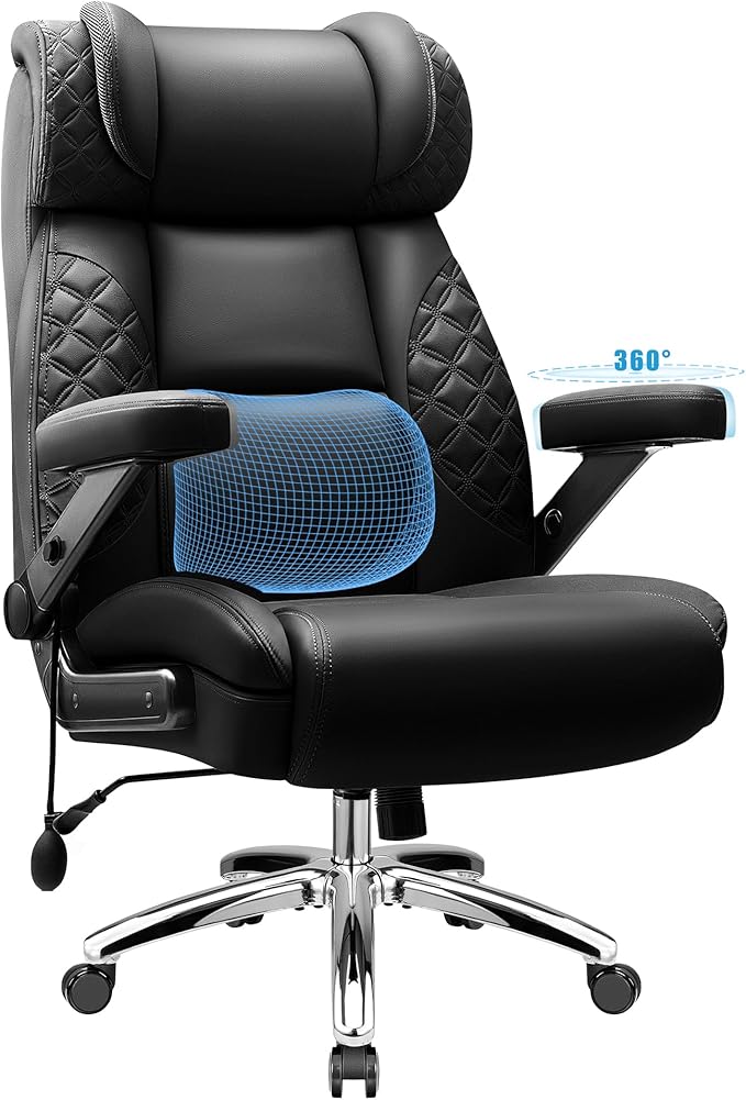 Big and Tall Office Chair, Desk Computer Chair for Heavy People, Oversized Executive Gaming Chair, Extra Wide 500LBS Ergonomic Comfy Office Chair with Adjustable Lumbar Support & 5D Flip Arms