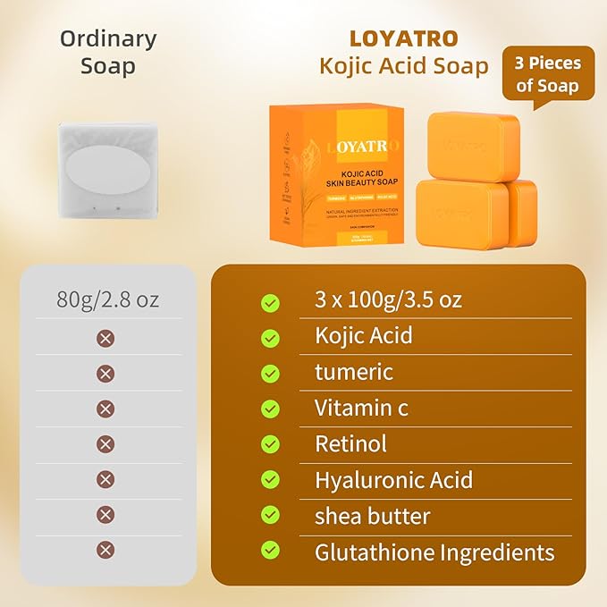 Kojic Acid Turmeric Soap Bar 3 Pack for Body & Face, Made with Natural and Organic Ingredients. Gentle Soap, For All Skin Types