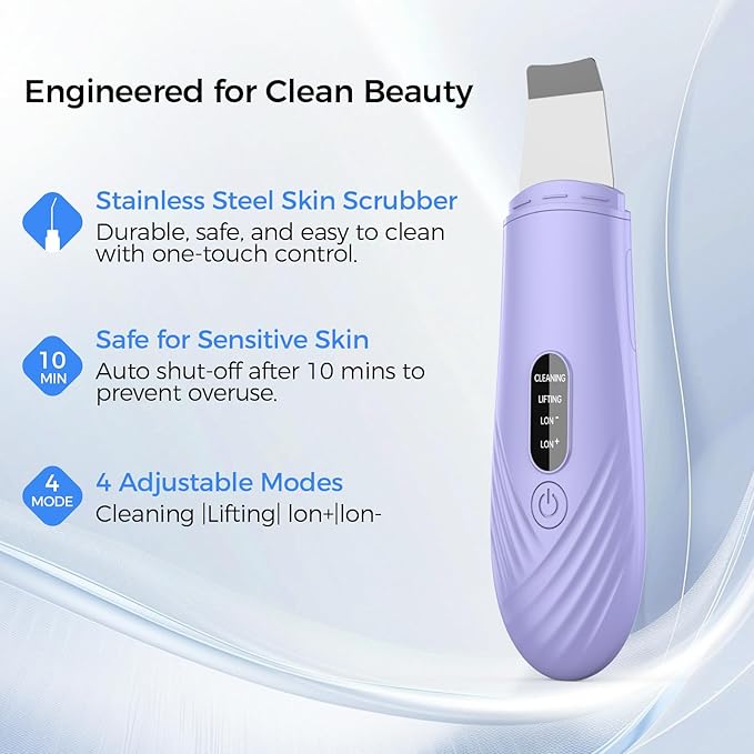Skin Scrubber Face Spatula, Blackhead Remover Tool for Facial Deep Cleansing, Face Spatula Pore Cleaner with 4 Modes, Whitehead Remover, Blackhead Extractor, Face Scrubber (Purple)