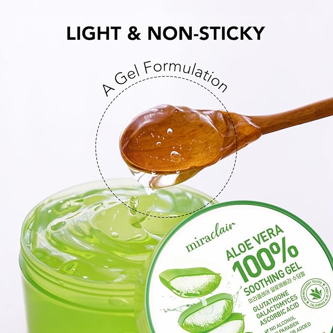 Aloe Vera Gel for Face, Skin, Hair & Sunburn Relief, Made with 100% Pure Aloe Gel for All Skin Types. Durable Moisturizing Hydrating Soothing, Made in Korea. 10.14 fl.oz (2Pack)