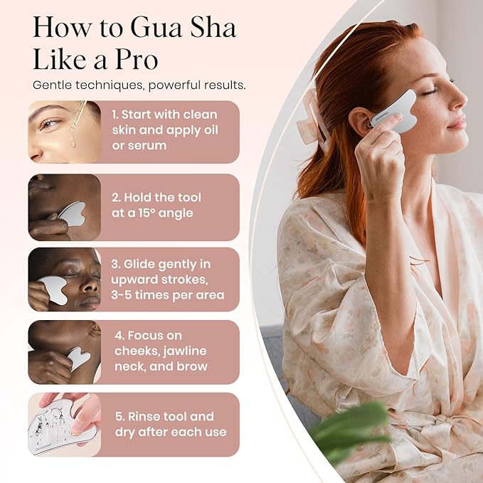 Stainless Steel Gua Sha Facial Tools, Lymphatic Drainage Massager for Face, Face Sculpting & Jawline Shaper, Puffiness Reducing, Neck Body Guasha Tool, Skin Care Gift for Women Men with Pouch