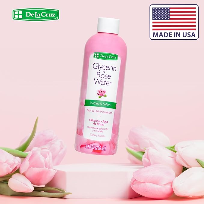 De La Cruz Rose Water and Glycerin for Face - Rosewater Facial Toner and Moisturizer for Skin and Hair 8 fl oz (236 mL) - 11 Bottles
