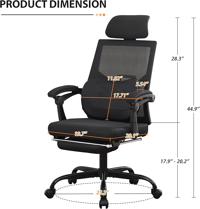 Qulomvs Ergonomic Office Chair with Massage&Heated Lumbar Support, Kneading Massage Office Chair with Foot Rest, Reclining Home Office Desk Chair Adjustable Mesh Computer Desk Chair with Wheels