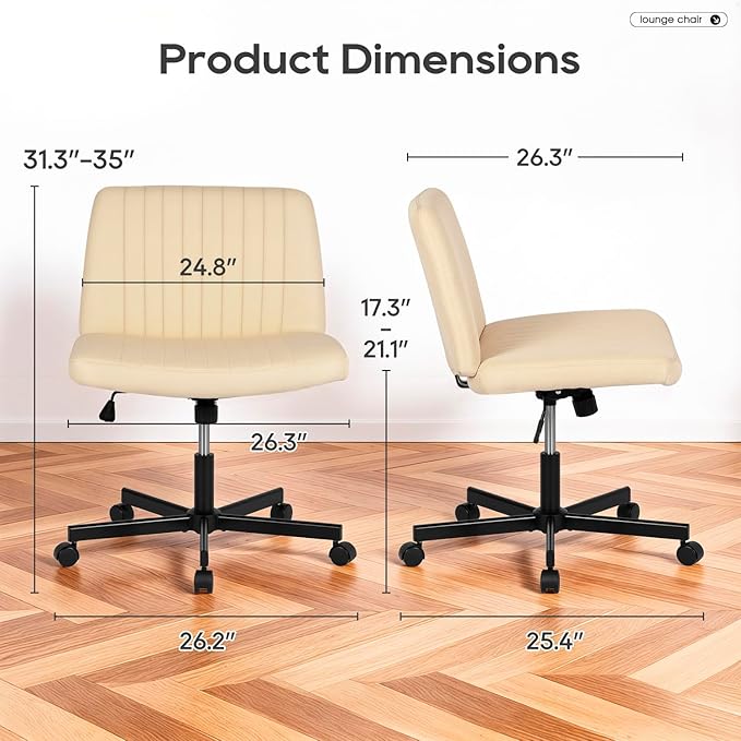 PayLessHere Criss Cross Chair Wide, Armless Office Desk Chair,Backrest Vanity Chair with Wheels 360 Swivel, Height Adjustable for Home Office, Home Office Beige