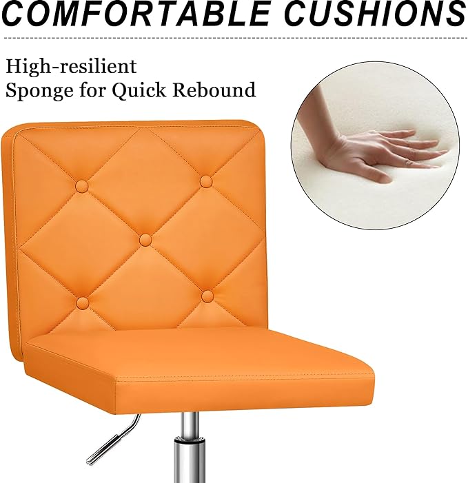 VECELO PU Leather Mid-Back Armless Vanity Chair Adjustable Height 360° Rolling Swivel for Home Office Work
