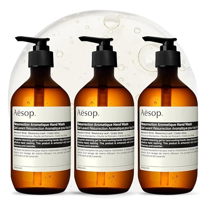 Aesop Resurrection Nourishing Hand Wash | Gentle Cleanser with Mandarin & Rosemary to Replenish & Hydrate Skin | 500mL / 16.9 oz (Pack of 3)