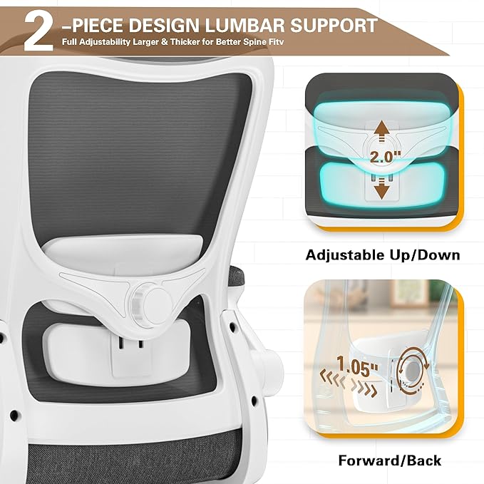 Ergonomic Office Chair - High Back Desk Chair with Adjustable Lumbar Support, Breathable Mesh Back, 330LBS Capacity, Easy Assembly, for Home Office Executive Computer Task