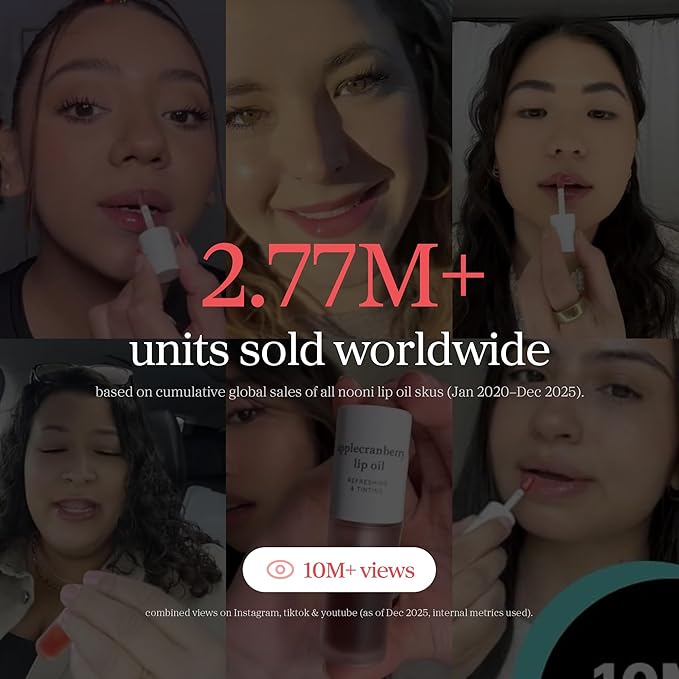 NOONI Korean Lip Oil - Appleberry | Long-Lasting, Moisturizing, Plumping, Revitalizing for Dry Lips, Waterproof, No Peel Off, Hydrating Nourishing Crystal Clear Lip Stain, Stocking Stuffers 0.12 FL Oz