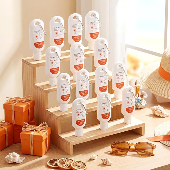 Leelosp 6 Pcs SPF 46 Mini Sunscreen with Carabiner Multi-pack Travel Water Resistant Sunscreen for Women Mother's Day Gift Summer Beach Trip Supplies Wedding Bridal Shower Thank Guest Gift (2oz)