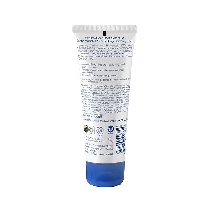 STREAM 2 SEA Sun & Sting Aloe Soothing Gel for Face & Body, Organic Aloe Vera Gel for Sunburn Relief, Travel Size Aloe Vera Gel for Skin, Natural After Sun Care, Pure Aloe After Sun Gel, 2.5 Fl oz