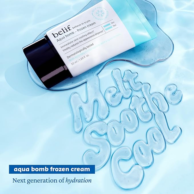 belif Aqua Bomb Cooling Prep Duo - Hydrating Toner & Frozen Gel Cream with Hydrating Capsules, Hyaluronic Acid, and Niacinamide to Soothe, Smooth, and Plump