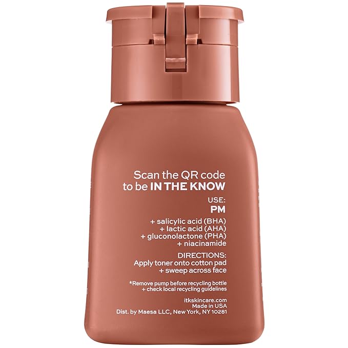 ITK Tri-Acid Facial Toner with AHA, BHA, PHA + Niacinamide - Exfoliate Face + Minimize Pores - Salicylic + Lactic Acid - Brighten Dark Spots + Glow, 5 Fl Oz
